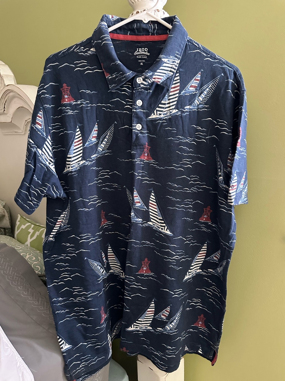 IZOD Saltwater Relaxed Classics Nautical Sailboat Polo Shirt Navy Men's XL - Picture 2 of 9
